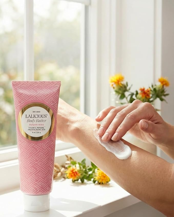 LaLicious Sugar Kiss Body Butter - Hydrating Body Moisturizer with Shea Butter, Cucumber Extract & Apricot Oil, No Parabens (8 Ounces)
