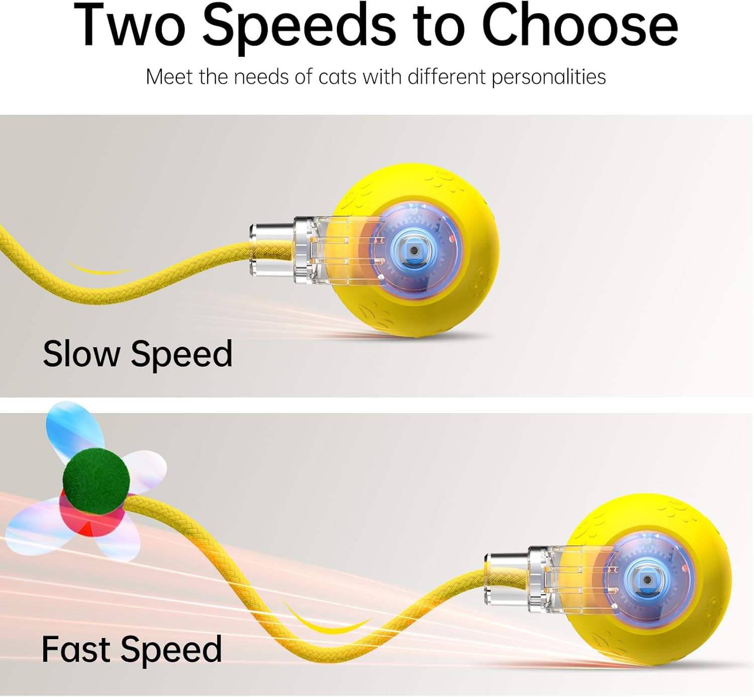 Interactive Cat Toys for Indoor Cats - Kitten Toy with Speedy Tail 2.0, Automatic Cat Toys for Bored Indoor Adult Cats, Motion-Activated, 2025 New Upgraded, USB Rechargeable (Yellow)