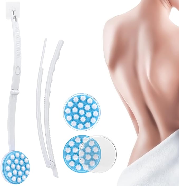 Upgrade Body Lotion Applicator, Oil Cream Applicator Massager Shower Scrubber with 19 Massaging Rollers and Foldable Long Handle, Shower Brush Set Back Oil Cream Applicator for Woman Men