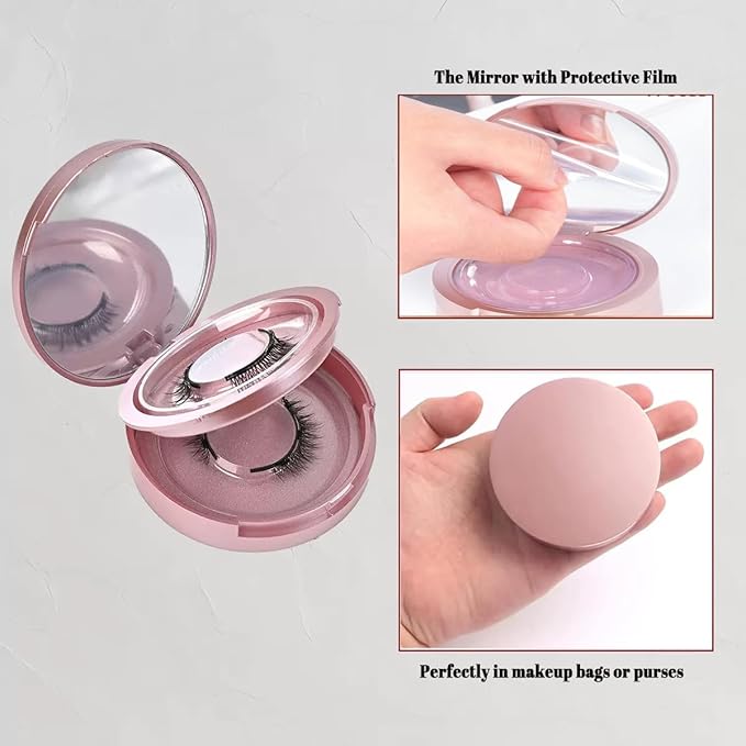 2 PCS Eyelash Storage Case with Mirror – 2-Layer Circle Lash Box, Travel-Friendly Organizer with Lash Holder & Disposable Mascara Brushes (Black)