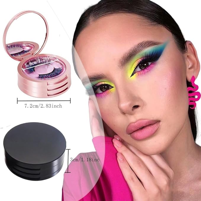 Eyelash Storage Box-2 Pack Eyelash Holder Case with Mirror 3Layers Circle Eyelash Box with Lash Holder Empty Makeup Case Travel for Women and Girls(Black,Rose Gold)