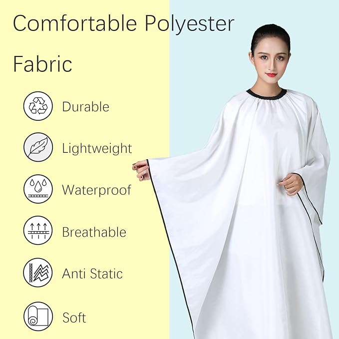 Barber Cape, Professional Hair Salon Cape with Adjustable Metal Clip, Shampoo Hair Cutting Cape for Barbers and Stylists - 55 x 63 inches (White)