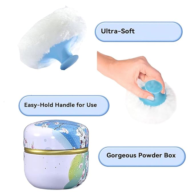 Body Powder Puff and Container, 3.35" Portable Dusting Powder Container with Soft Puff Loose Powder Case Box Jar with Lids for Baby Women Home and Travel Use