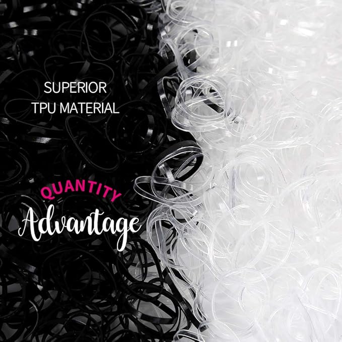 YGDZ 4000pcs Hair Rubber Bands, Clear Black Elastic Hair Ties Toddlers Girls Baby Hair Elastics Mini Small Braids Rubber Bands(Black+Clear)