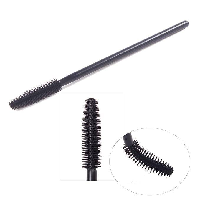 BIHRTC Pack of 100 One-Off Disposable Silicone Eyelash Mascara Brushes Wands Applicator Eyebrow Brush Makeup Tool Kit Set (Tower Shape - Black)