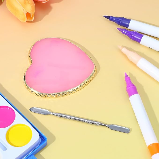 1 Piece Nail Polish Plate Mixing Plates Nail Art Plate with Spatula Nails Polish Holder for Nails Art Display and Design Heart Shape Cosmetic Mixing Palette Sliver Edge Pink Women Gifts