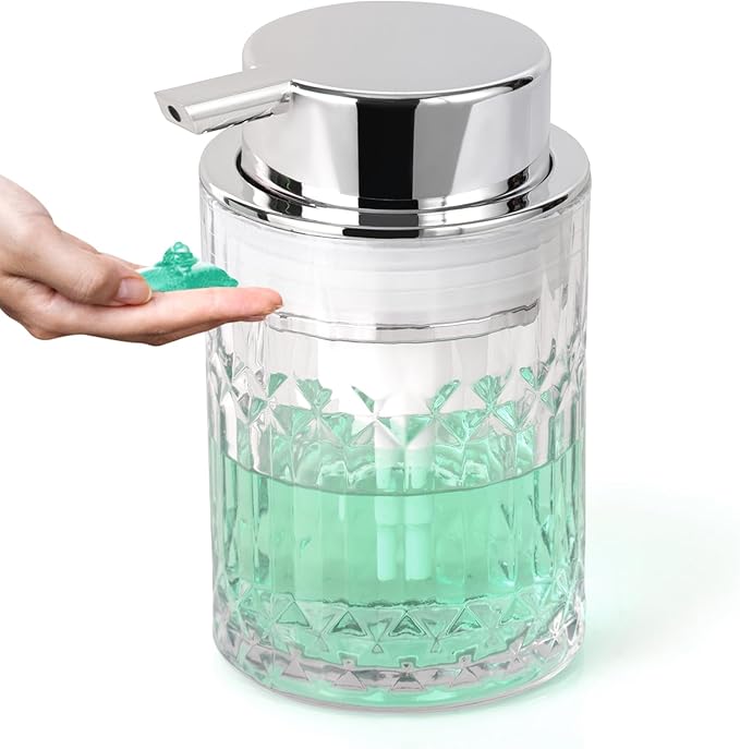 Bathroom Glass Soap Dispenser with Durable Rust-Proof Plastic Liquid Pump (Can't Foam) Hand Lotion Dispenser Antislip Shampoo Kitchen 10oz