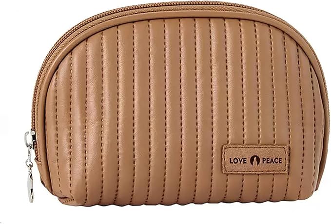 Small Makeup Bag for Purse Mini Cosmetic Pouch Waterproof Zipper Pouch for Women Small Cosmetic Bag PU Leather Travel Makeup Bag Lipstick Bag Brown