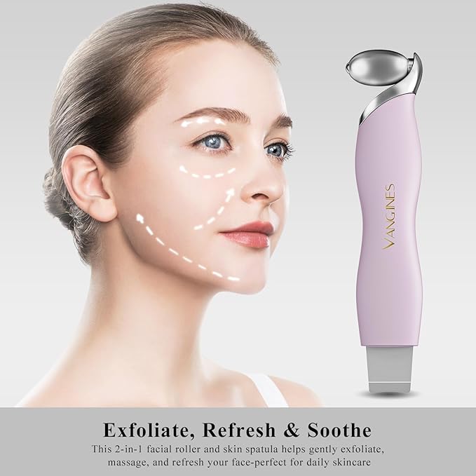 3-in-1 Blackhead Remover Tool with Ice Roller & 2 Silicone Brush Heads - Pore Cleaning Face Spatula, Stainless Steel Skin Scraper for Nose, T-Zone Deep Cleansing(Berry Mauve)