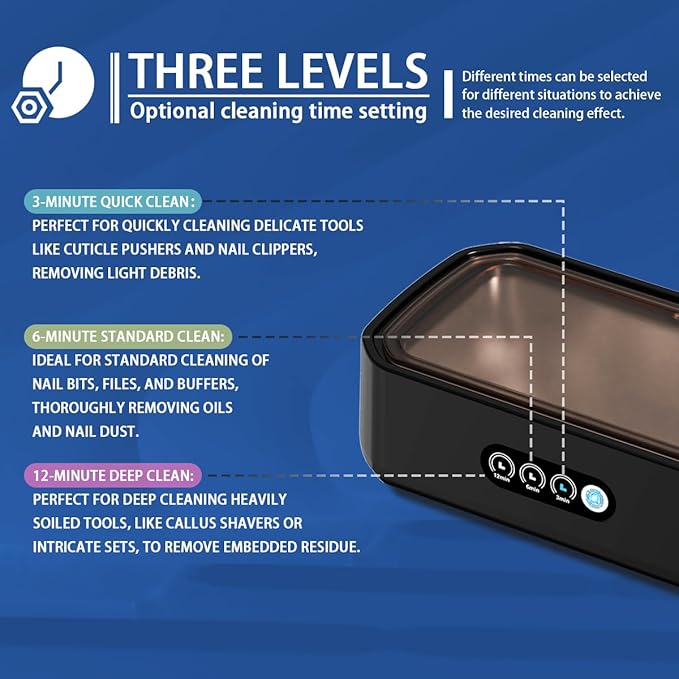 Pinkiou Nail Tool Cleaning Machine, 3 Timer Modes Nail Tool Sterilizer for Nail Drill Bits, Nail Art Brush, Nail Clipper, Makeup Brush, Jewelry Cleaning, Salon for Home Use, 22oz(650ML)