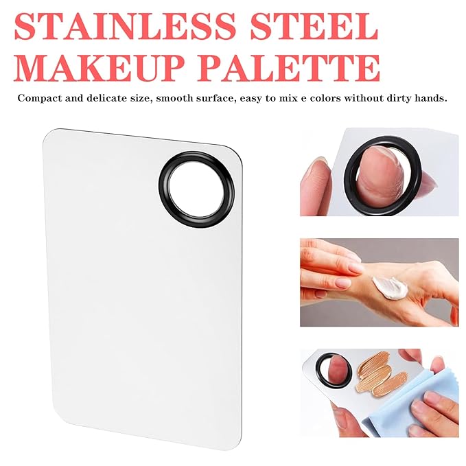 Makeup Mixing Palette Stainless Steel Makeup Palette Tray Metal Make up Mixing Tray with Makeup Spatula for Foundation Make up Eye Shadow and Nail