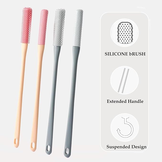 Toe Cleaning Brush, 15.7" Foot Scrubber with Long Handle - Shower Foot Brush Soft Feet Care Scrub Toe Scrubber for Exfoliating - Men, Women & Seniors (Gray)