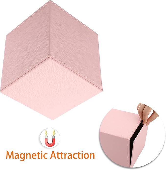 Sumnacon Tissue Box Cover Square Tissue Box Stylish PU Tissue Box Holder with Magnetic Bottom, Cube Leather Tissue Cover for Living Room Bathroom Table Desk Home Office Car, Pink