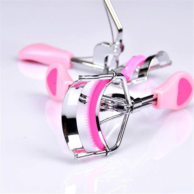 2 Pcs Stainless Steel Eyelash Curler with Built-in Comb Pinch Pain-Free Suitable for Any Eye Shapes and Sizes, with 4 Silicone Refill Pads（Black&Light Pink）