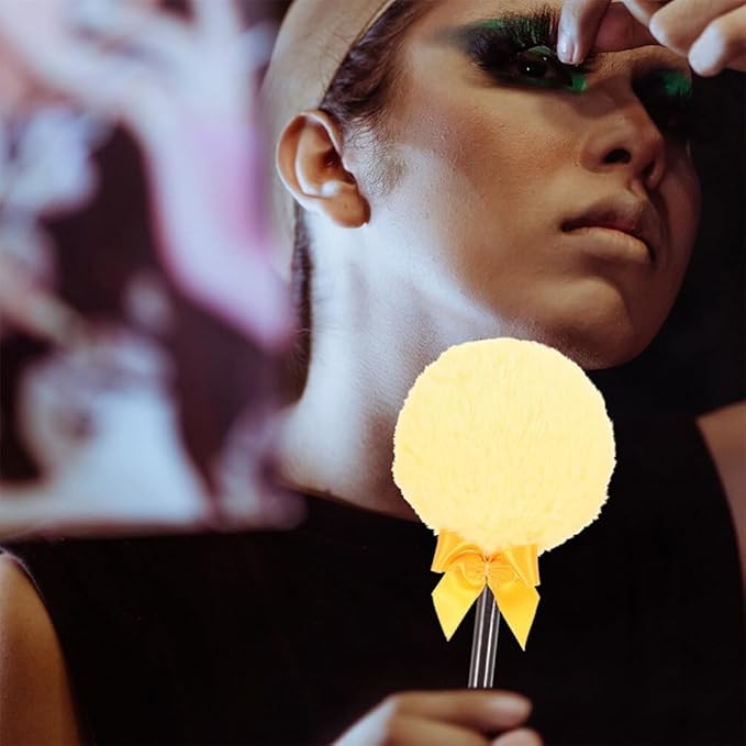 Large Dry Powder Puff with Handle for Body and Face Soft Plush Lollipop Shape Applicator 6.3 Inch Long Handle Body Powder Applicator for Makeup and Dusting