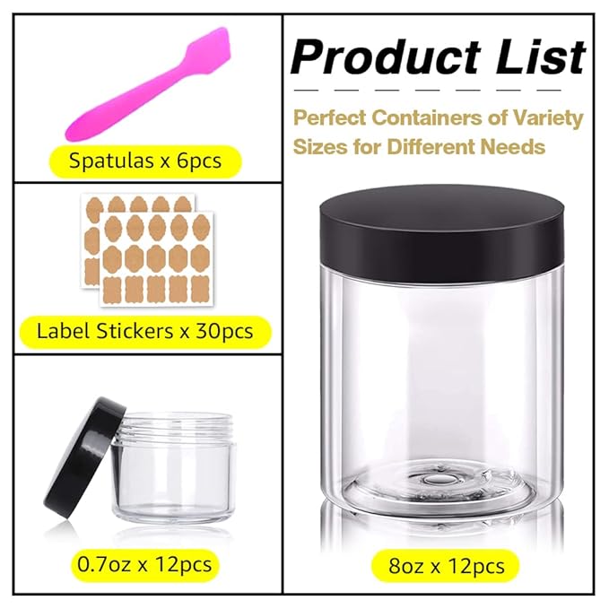 8oz Plastic Jars with Lids 8 oz Plastic Containers with Lids + 20g Sample Containers (Set of 24) Airtight Container for Lip Scrub, Body Butters, Cream, Slime, Craft Storage