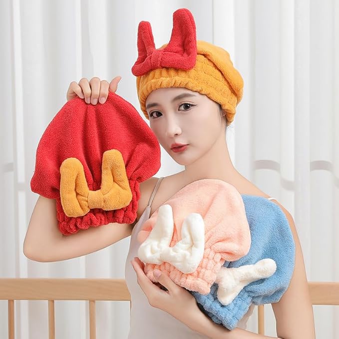 Ultra Absorbent Hair Quick Drying Towel for Women Girls New Microfiber Hair Towel Wrap Dry Turban Soft Bow Tie Plopping Head Towels Shower Cap for Kids (Yellow)