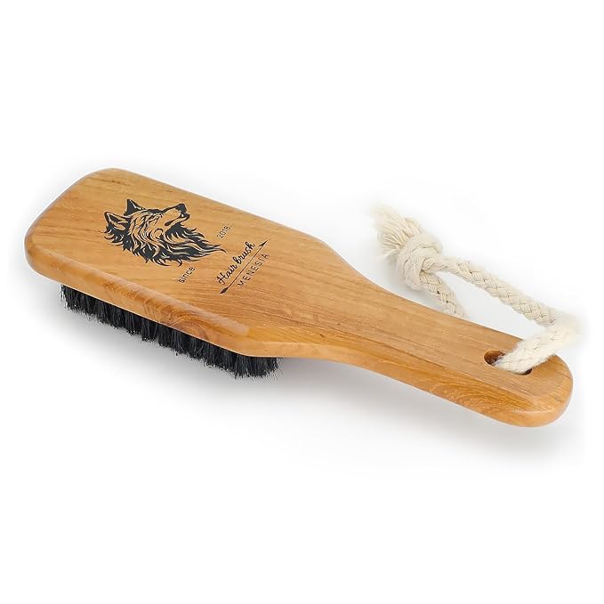 Soft Bristle Brush - Boar Bristle for Men and Women, Slicking Back, Fine and Sleek Hair - Beard Brush (wolf)