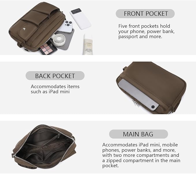 Storage Bag-arge Cosmetic Bag for Women Travel Makeup Bag Zip Up Bag Pure Cotton Canvas Can be Suspended (Brown)