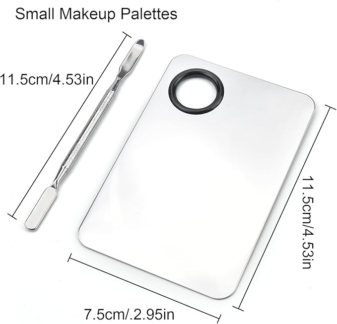 Makeup Mixing Palette, Stainless Steel Makeup Palette, Cosmetic Palette with Spatula Tool for Nail Art Eye Shadow Eyelash Makeup (Small+Large)