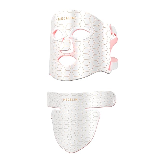 MEGELIN Led Red Light Therapy Face & Neck Mask, 7 Colors Led Light Therapy Facial Mask, Infrared Red Light Therapy Mask, Infrared Light Skin Rejuvenation(White)