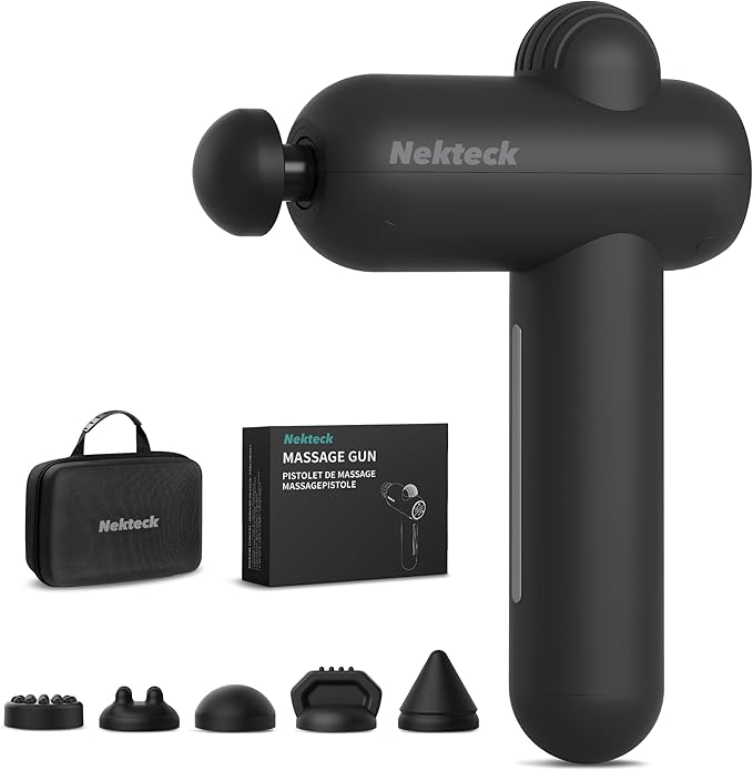 Nekteck Massage Gun Deep Tissue - 12mm Amplitude, 30 Speeds, Full-Body Muscle Relaxation Device with 5-Head for Pain Relief, Quiet USB-C Rechargeable Percussion Muscle Massager for Home Office Travel