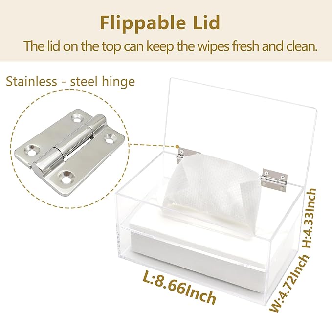 Wipes Holder Container Refillable, Acrylic Dispenser Box for Disposable Wipes, Rectangle Disposable Face Towels, Clear