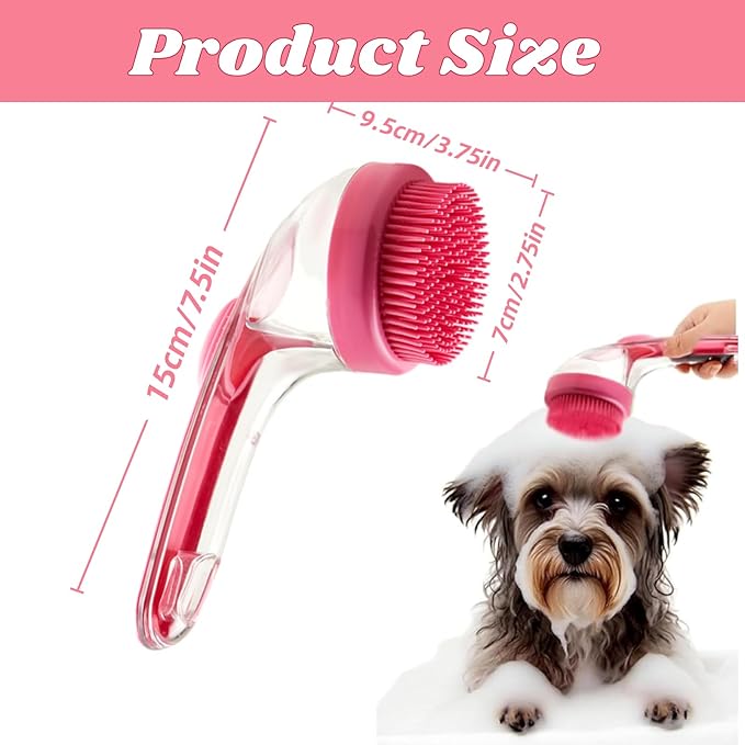 Dog Bath Brush, 2 in 1 Pet Grooming Bath Massage Brush with Soap and Shampoo Dispenser Soft Silicone Bristle Dog Scrubber for Long Short Haired Dogs Cats Shower-Rose Pink