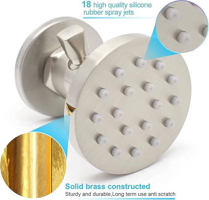 (Upgrade) Backnets Solid Brass Shower Body Spray with On Off Round Massage body jets Wall Mount Spa Jet Shower Heads, 2 inch Shower Body Sprayers Brushed Nickel, Rotating Shower Jet Water Flow Control