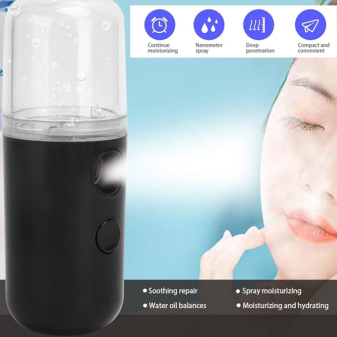Nano Facial Mister, Mini Facial Steamer Face Humidifier Portable Sprayer, Handheld Face Mist Sprayer Rechargeable Moisturizing Hydrating Face Humidifier Sprayer (Black)