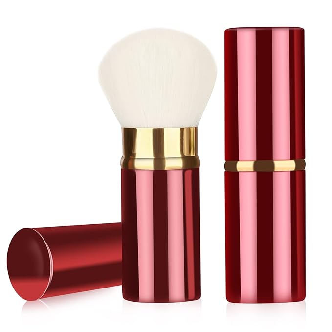 Falliny Retractable Makeup Brushes, Travel Face Kabuki Blush Brush, Portable Powder Brush with Cover for Blush, Sunscreen,Bronzer, Buffing, Highlighter Flawless Powder Cosmetics