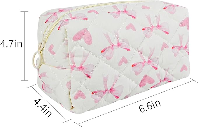 Quilted Makeup Bag Floral Cotton Make up Bag Puffy Coquette Makeup pouch Aesthetic Cute Travel Toiletry Bag for Women Girls