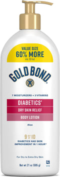 Gold Bond Diabetic Body Lotion, Dry Skin Relief with Vitamin E & Aloe to Soothe & Moisturize Flaky, Rough Skin, Value Size, 21 oz