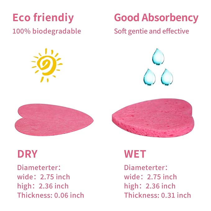 100-Count Compressed Facial Sponges for Estheticians Heart Shape Natural Cellulose Sponge Professional Cosmetic Spa Sponges for Face Cleansing, Massage, Pore Exfoliating, Mask, Makeup Removal, Mixed