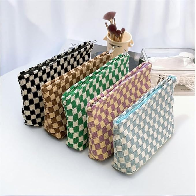 SxoSyo Cosmetic Bags for Women Makeup Bag Large Capacity Purse Travel Toiletry Zipper Storage Pouch Make up Brushes Organizer for Gifts (Chessboard, Pink)