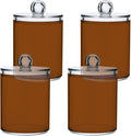 Saddle Brown Qtip Holder Organizer Dispenser Cotton Swabs Cans Plastic Jars with Lid Set 4 Pack Bathroom Storage Canister for Cotton Ball Floss Cotton Pads
