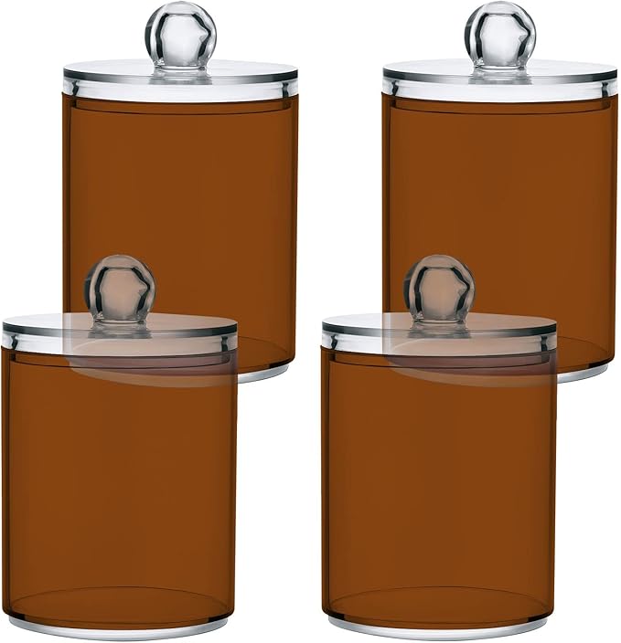 Saddle Brown Qtip Holder Organizer Dispenser Cotton Swabs Cans Plastic Jars with Lid Set 2 Pack Bathroom Storage Canister for Cotton Ball Floss Cotton Pads