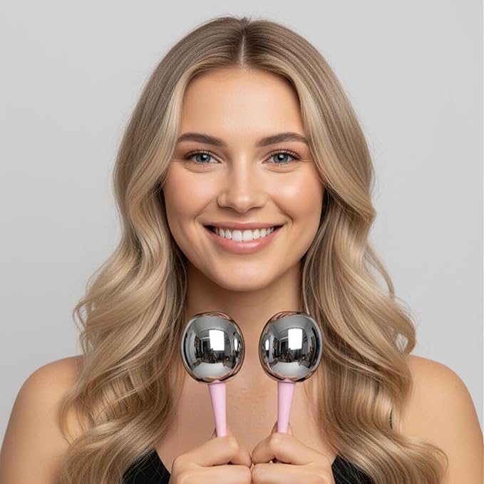 2 PCS Ice Globes for Face Massage with 1 Storage Case, Pink Facial Cooling Globes Roller for Skin Care, Beauty Tools Face Care for Puffiness, Relaxing Massaging Spa at Home