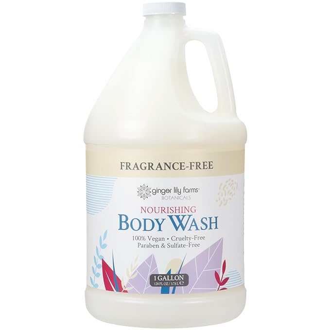 Ginger Lily Farms Botanicals Nourishing Body Wash, 100% Vegan & Cruelty-Free, Fragrance Free, 1 Gallon Refill (Pack of 4)