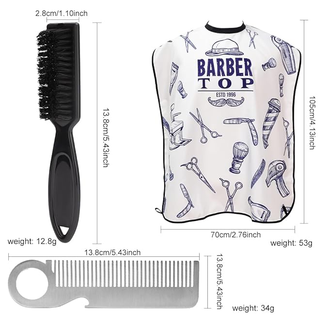 Beard Bib Apron, Beard Hair Catcher for Men Shaving, Non-Stick Beard Cape Grooming Cloth, Waterproof, with 2 Suction Cups,Beard Comb,Beard Brush (Type A beard‘s)