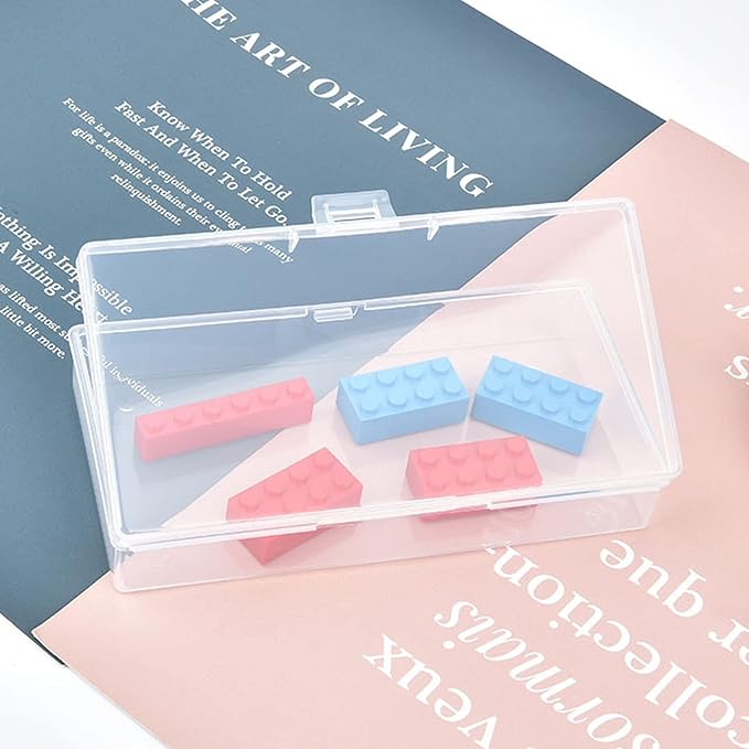 12 Pack Rectangular Clear Plastic Storage Containers Box with Hinged Lid for Beads and Other Small Craft Items (5.7 x 2.95 x 1.18 inch)