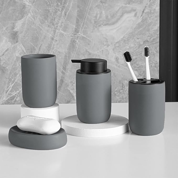 Hand Soap Dispenser for Bathroom Decro, Ceramic Liquid Pump Bottles Refillable Dish Dispenser for Kitchen Farmhouse Colleage Dorm, Matte Grey