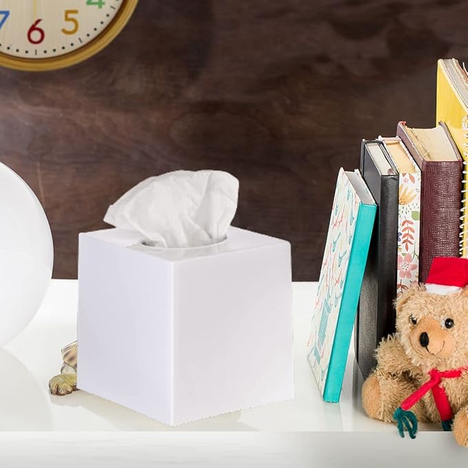 2 Pack White Tissue Box Cover – Square Tissue Box Holder for White Bathroom Accessories Countertop, Decorative Tissue Cover and Square Cube Holder for Modern Home, Office or Dresser Décor