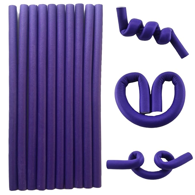 10 Pieces Flexible Curling Rods Twist Foam Hair Rollers Soft No Heat Curlers for Long & Short Women's Hair (0.31 x 9.4 Purple, Hot Curly Style)