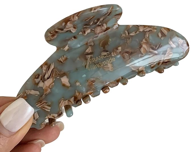 Wenlly large tortoise shell claw clip, 4.1 Inch cellulose acetate hair claw clips, marble non-slip strong hair hold barrettes for women and girls, green