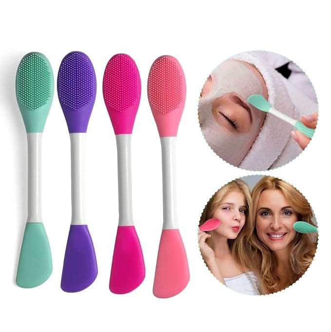 Silicone Brushes,Double-Ended Silicone Face Mask Brush,Facial Cleansing Brush, Premium Soft Facial Masks Other Skin Care Applicator Tool for Cream, Body Lotion,Moisturizer (4PCS Multicolor)