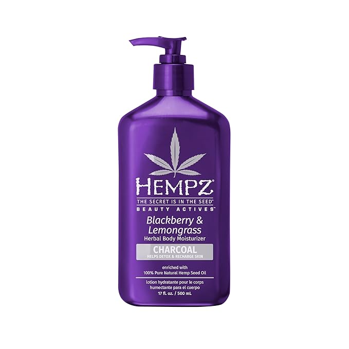 Hempz Blackberry & Lemongrass Herbal Body Moisturizer for Women, 17 Fl. oz. - Moisturizing Lotion with 100% Pure Hemp Seed Oil, Charcoal, Shea Butter - Hydrating Vegan Lotion for Dry Skin