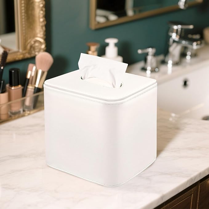 Tissue Box Holder Square PU Leather Stylish Facial Tissue Box with Magnetic Closure Decorative Cube Tissue Box Cover for Bathroom Vanity Office
