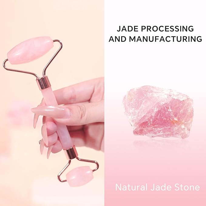 Jade Roller & Gua Sha Set for Face – 4PCS Natural Facial Massage Tools Kit, Lymphatic Drainage Beauty Set for Depuffing, Skin Firming & Relaxation – Self Care & Gift Ready