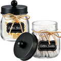 Amolliar Mason Jar Bathroom Vanity Organizer - Farmhouse Decor Qtip Dispenser Holder Canister Glass - 8oz Mason Jars &Stainless Steel Lids for Q-tips,Cotton Swabs,Rounds,Bath Salts,Ball/Black,2-Pack